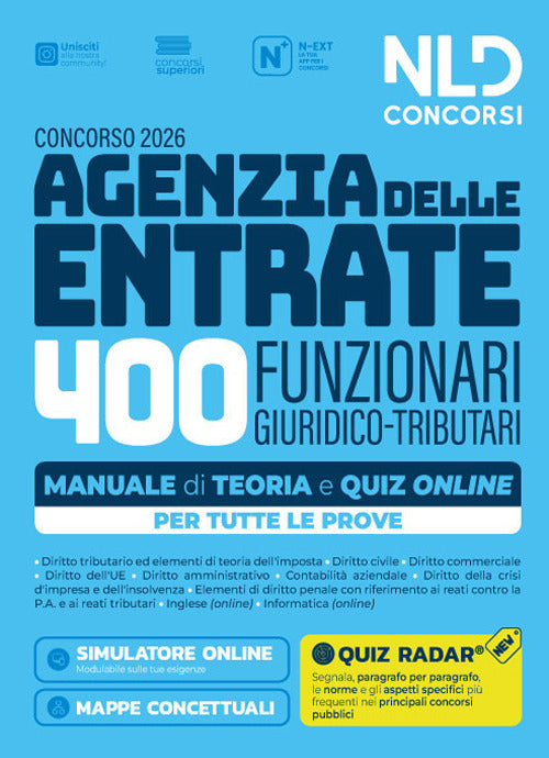 Concorso Agenzia delle Entrate ADE 2026 400 funzionari giuridico-tributari. Manuale di teoria e quiz