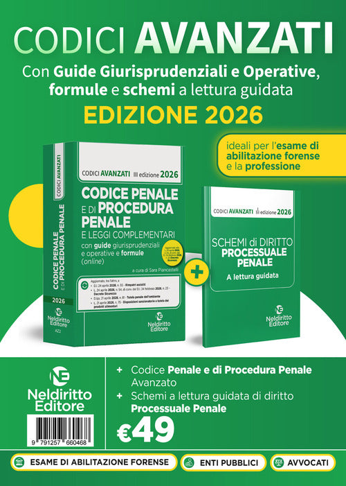Codice penale e di procedura penale avanzato 2026 con guide applicative, formule e schemi a lettura guidata