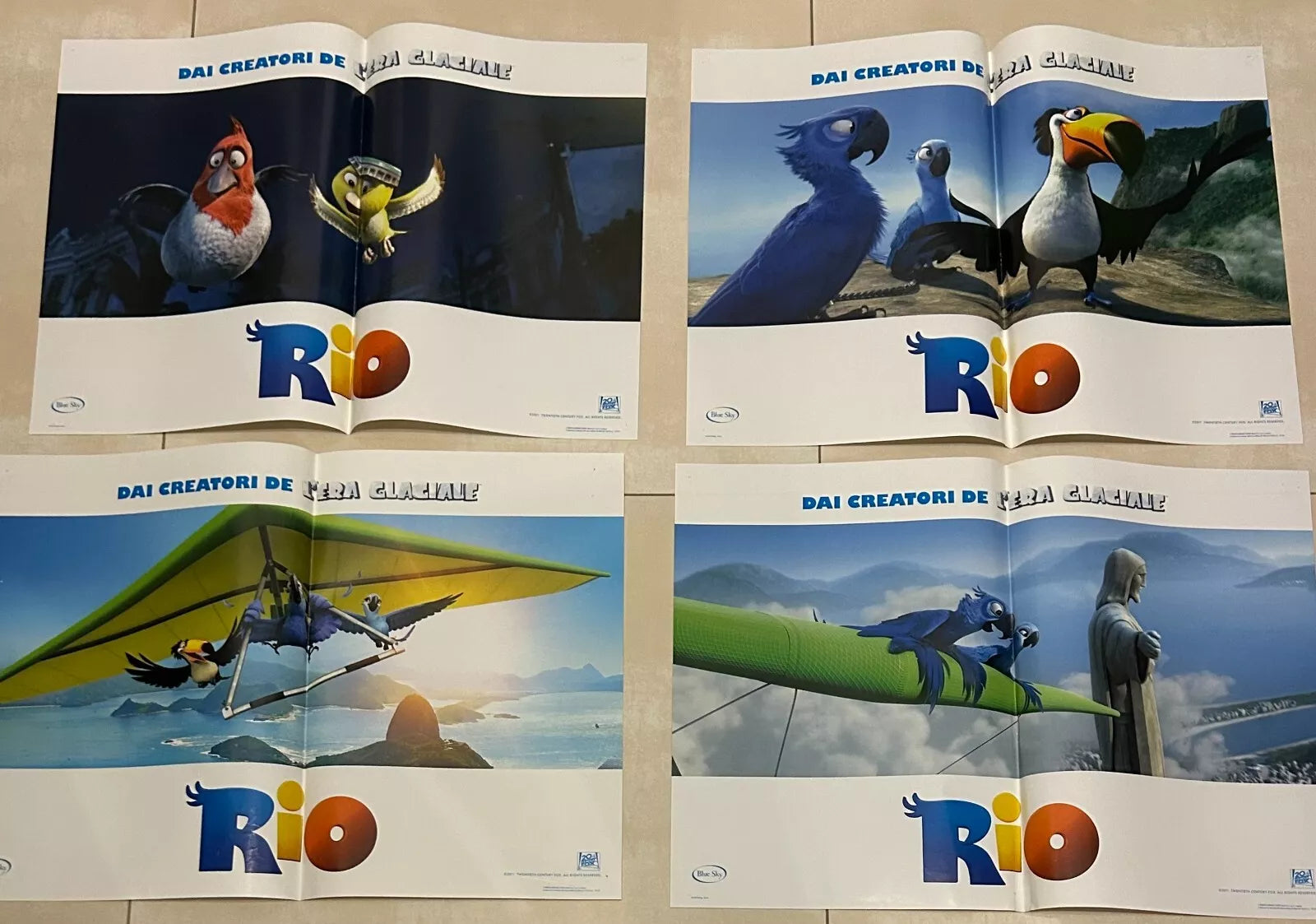 Set di 4 poster locandine Rio 40x60 ORIGINALI da cinema di Carlos Saldanha