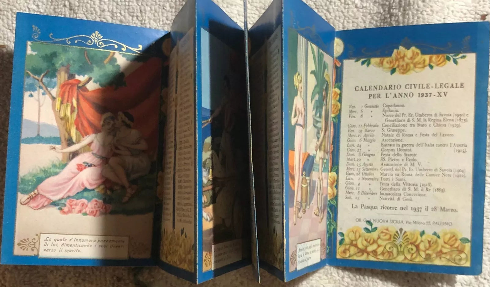 Calendarietto Mitologia greca di Salone Scordia Giuseppe, 1937, Ee.vv.