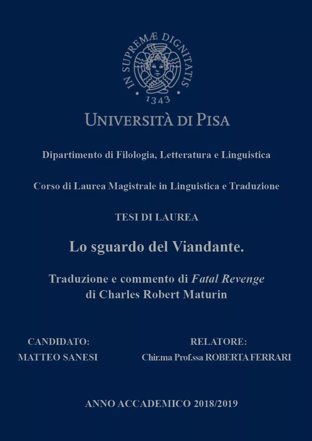 Lo sguardo del viandante. Traduzione e commento di Fatal Revenge di Charles Robe