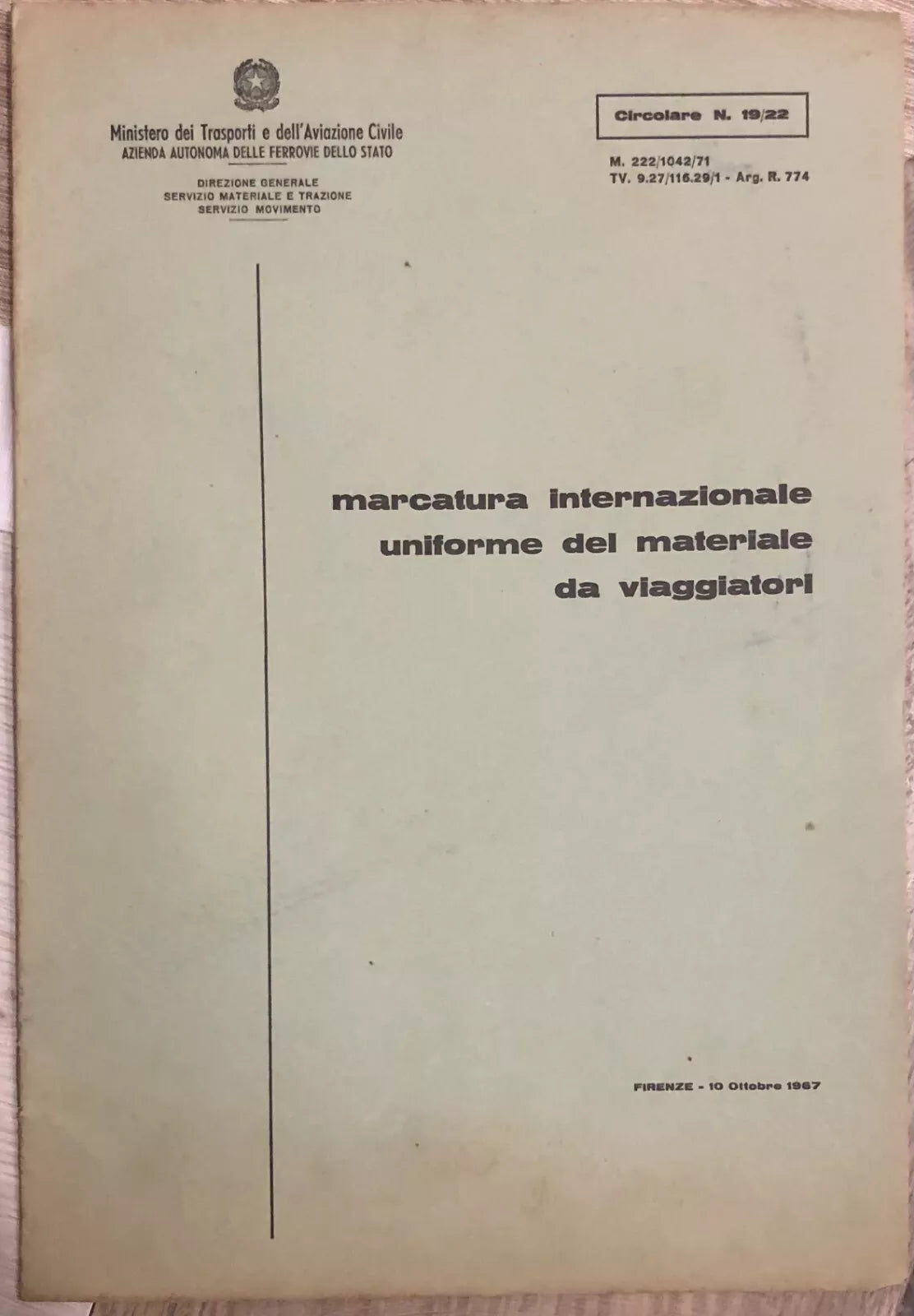 Marcatura internazionale uniforme del materiale da viaggiatori di Ministero Dei
