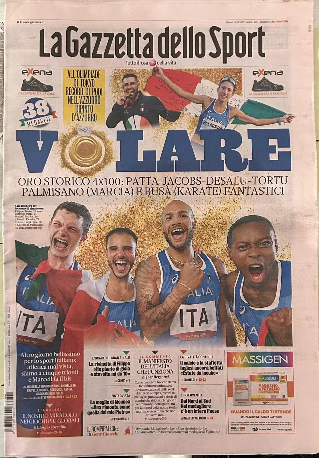 La Gazzetta dello Sport 7 agosto 2021 Volare Oro Storico Vittoria Tamberi