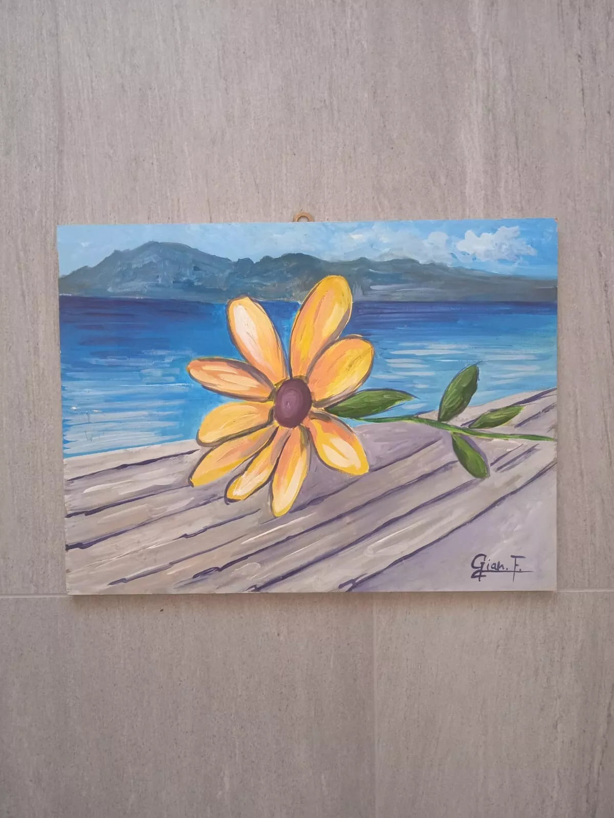 Girasole Quadro su pannello MDF con tecnica mista 50 40 cm di Gianfranco Pepe