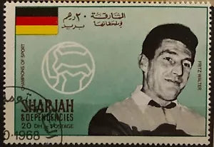 Francobollo Stamp 20 Dh Champions of sport Fritz Walter Sharjah Dependencies 1