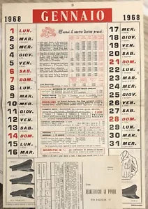 Calendario Berrettificio Lo Piparo 1968 di Aa vv