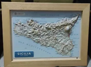 SICILIA 1:1.000.000 CARTA IN RILIEVO A4 con cornice