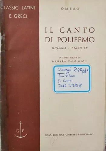 Il Canto di Polifemo,Odissea Libro IX di Omero, Manara Valgimigli, 1954 - ER