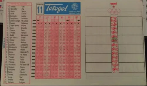 TOTOGOL SCHEDA N° 11 A 32 PARTITE DEL 20 10 2000