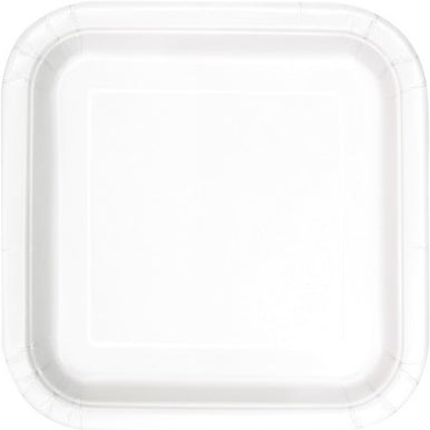 Unique Party: 14 Bright White 9In Square Plt Sup Qs. Piatto Carta Quadrato 23 Cm Bianco