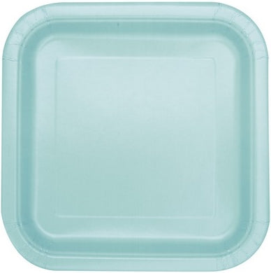 Unique Party: 14 Mint 9In Sq Plt Sup. Piatto Carta 23 Cm Verde Menta