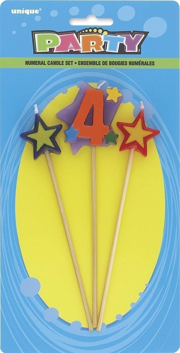 Unique Party: Number 4 Star Candles Set Qs