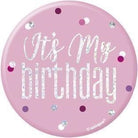 Pink Glitz 3In Badge-Birthday