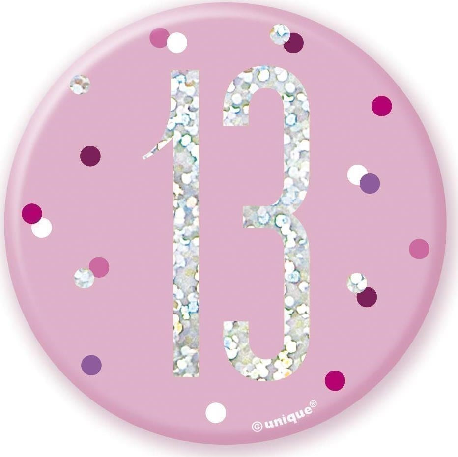 Unique Party: Bday Glitz Pink 3In Badge-13