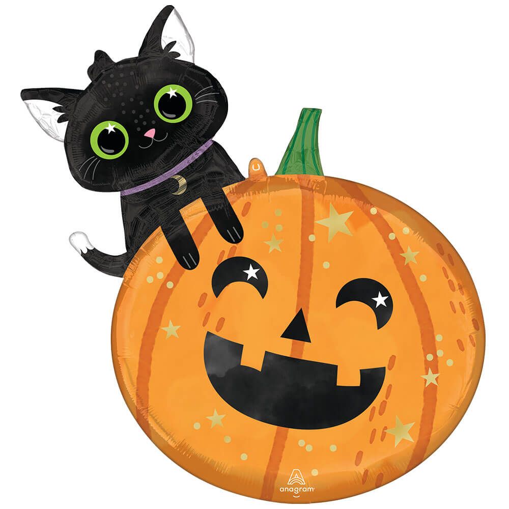 Anagram: Halloween Cat & Pumpkin Us A30 Qh. Pallone Foil Minishape Cat & Pumpkin - Si Gonfia Ad Aria