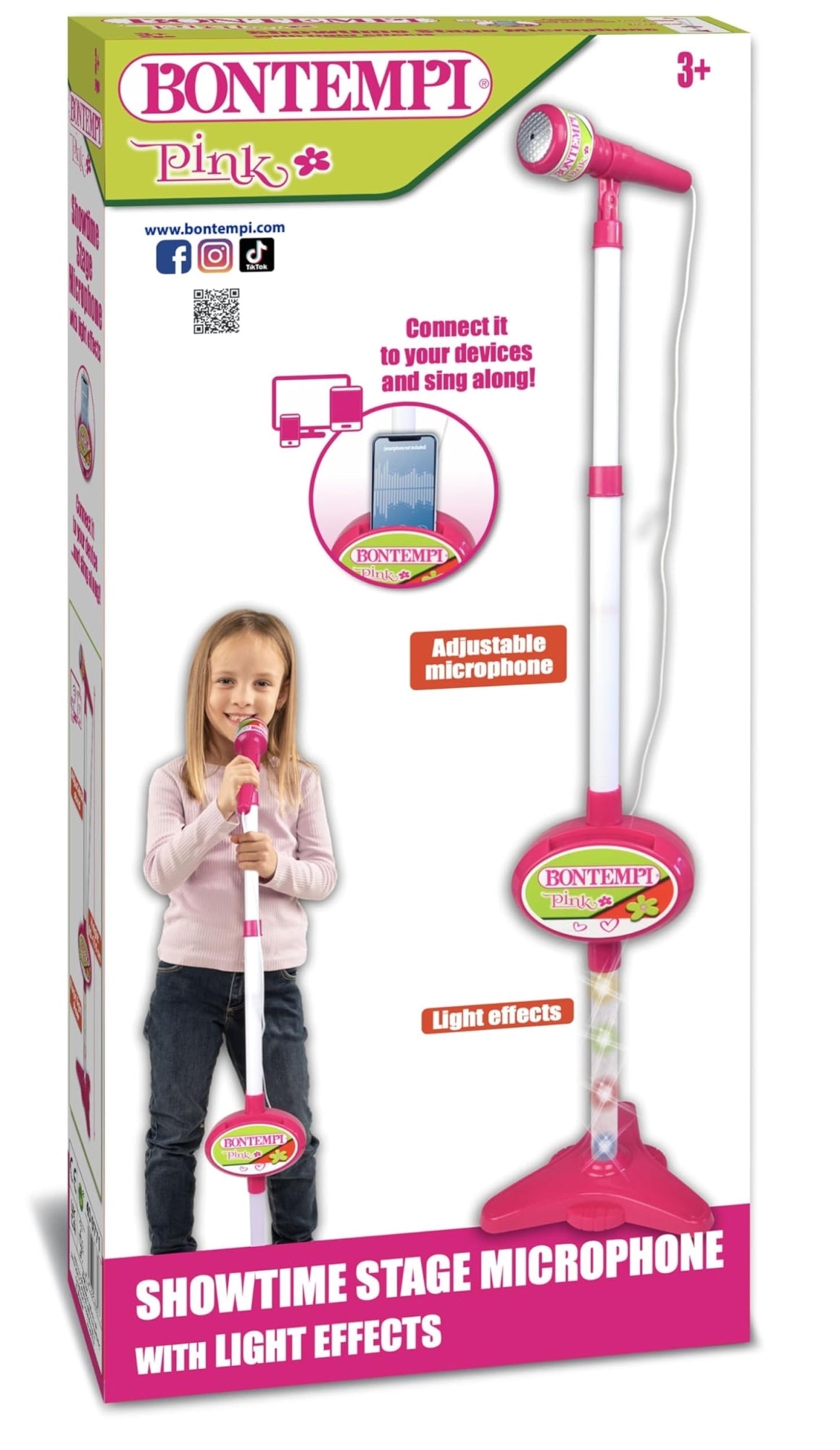 Bontempi 40 0771: Microfono Da Palcoscenico Con Connessione Mp3, Effetti Luminosi E Vano Porta Smartphone