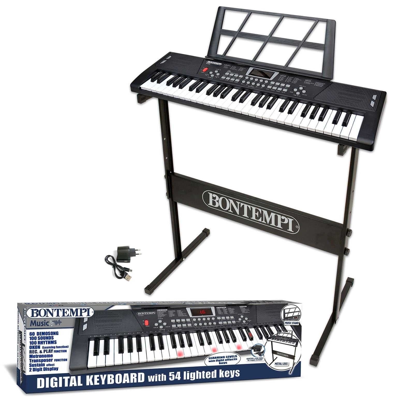 Bontempi 16 5435: Tastiera Digitale 54 Tasti Con Gambe, Tasti Luminosi