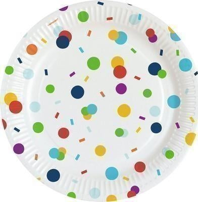 Amscan: 8 Plates Confetti Birthday Round Paper 23Cm Sup
