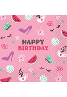 16 Napkins 'Happy Birthday' Rosa 33Cm X 33Cm