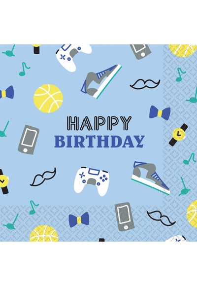 16 Napkins 'Happy Birthday' Blau 33Cm X 33Cm