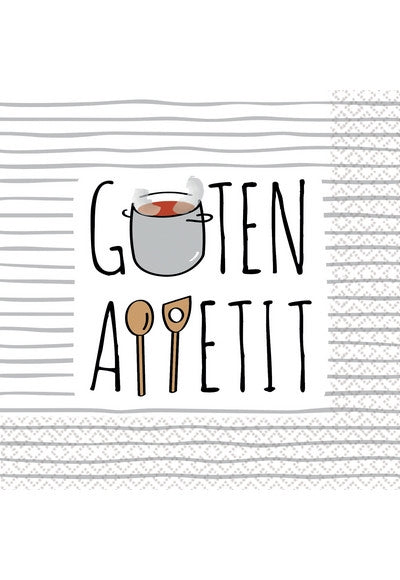 16 Napkins 'Guten Appetit' 33Cm X 33Cm