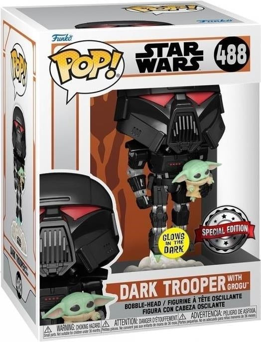 Star Wars: Funko Pop! - The Mandalorian - Dark Trooper With Grogu (Glow) (Ltd) (Vinyl Figure 488)