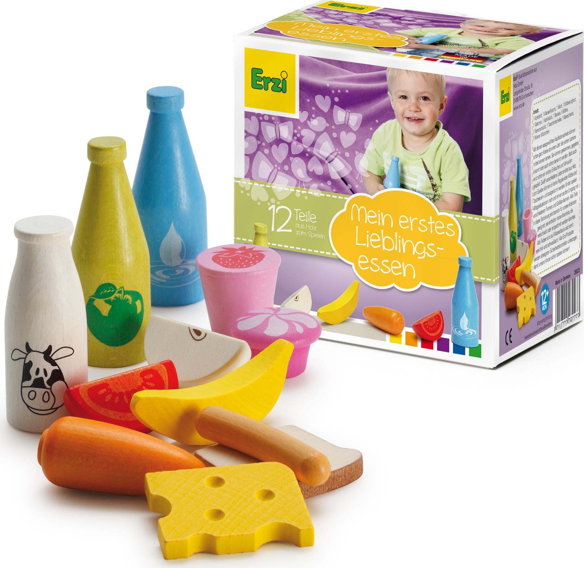 Erzi: Assortimento Negozio Per I Piu' Piccoli (Dai 12 Mesi) - 12 Pezzi In Legno