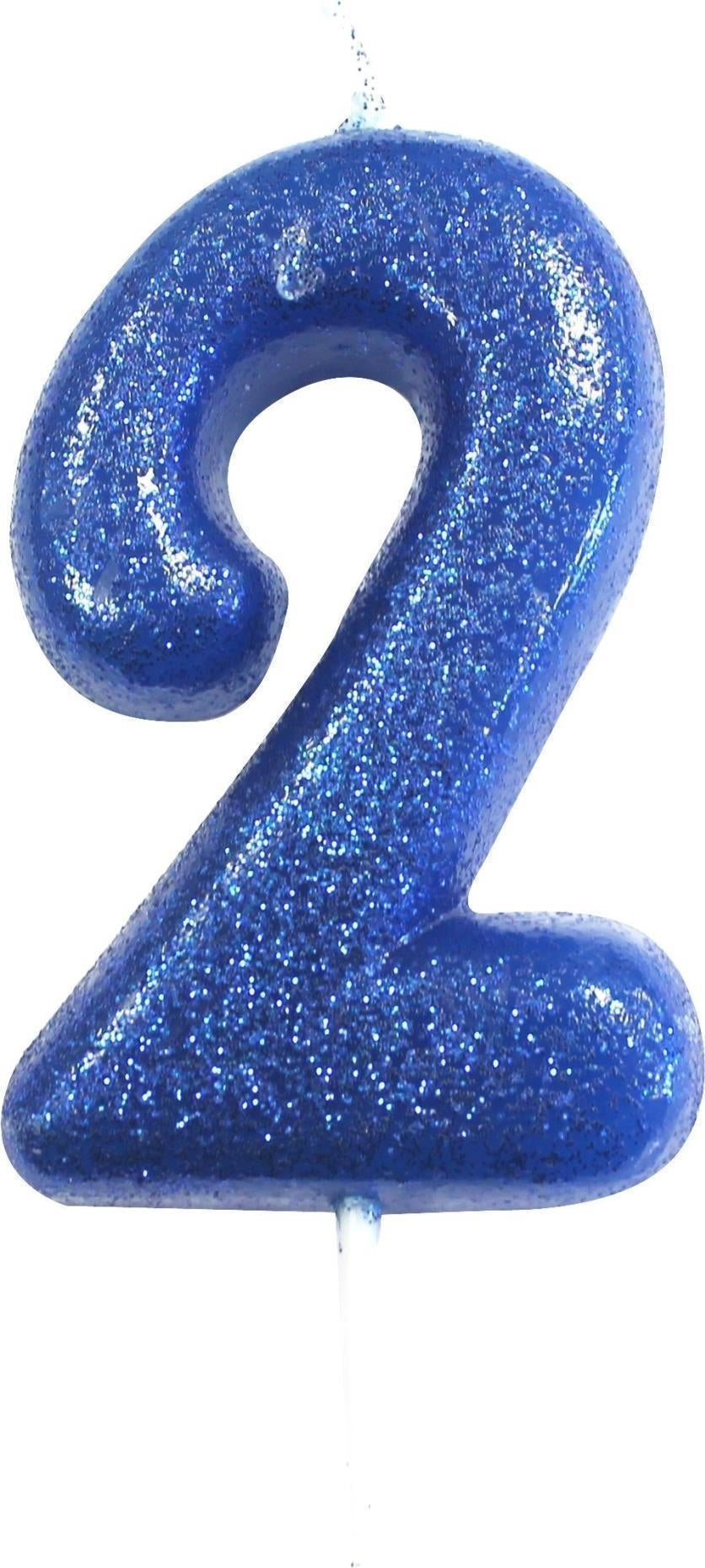 Amscan: Candela Glitterata Blu 7 Cm Nr. 2 Qs
