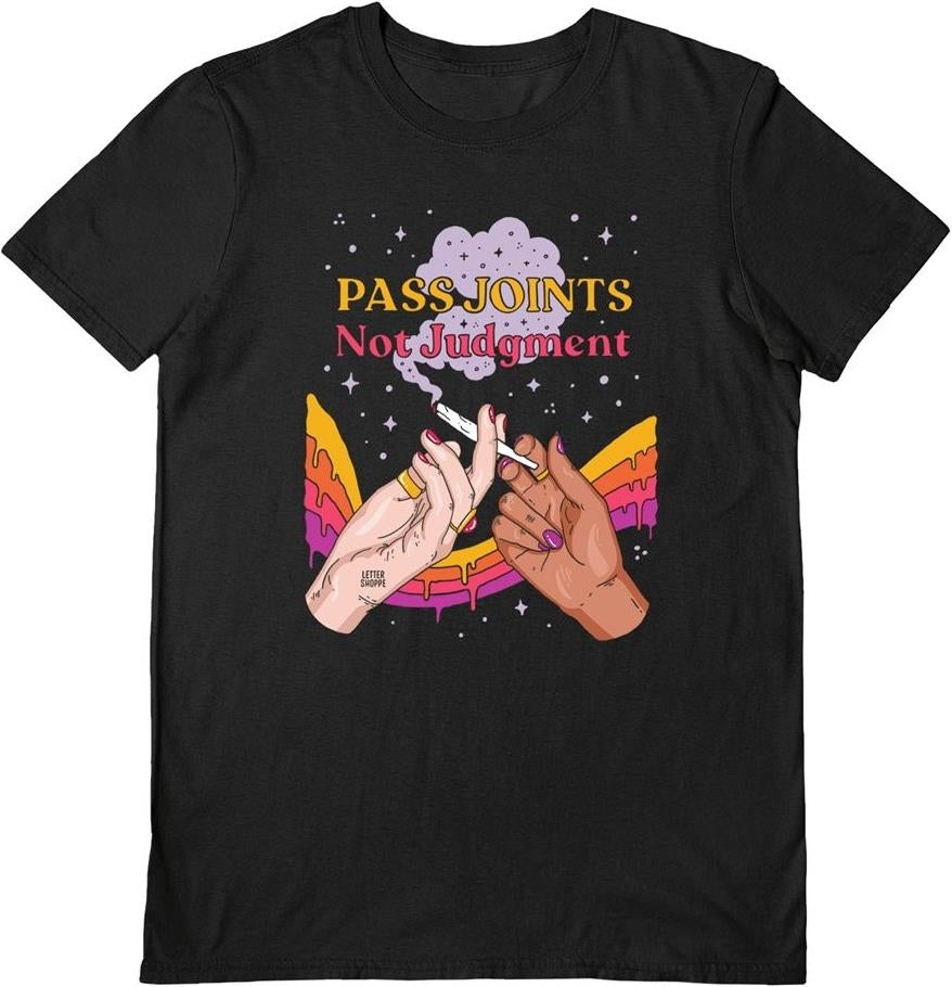 Letter Shoppe (Pass Joints Not Judgement) Black Unisex T-Shirt