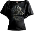 Spiral - Celtic Wolf - Boat Neck Bat Sleeve Top Black (Plain)