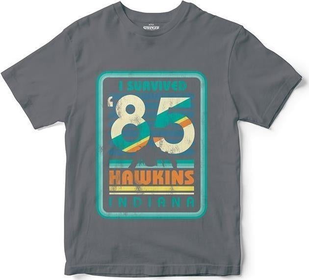 Stranger Things: Survived 85 Charcoal (T-Shirt Unisex Tg. XL)