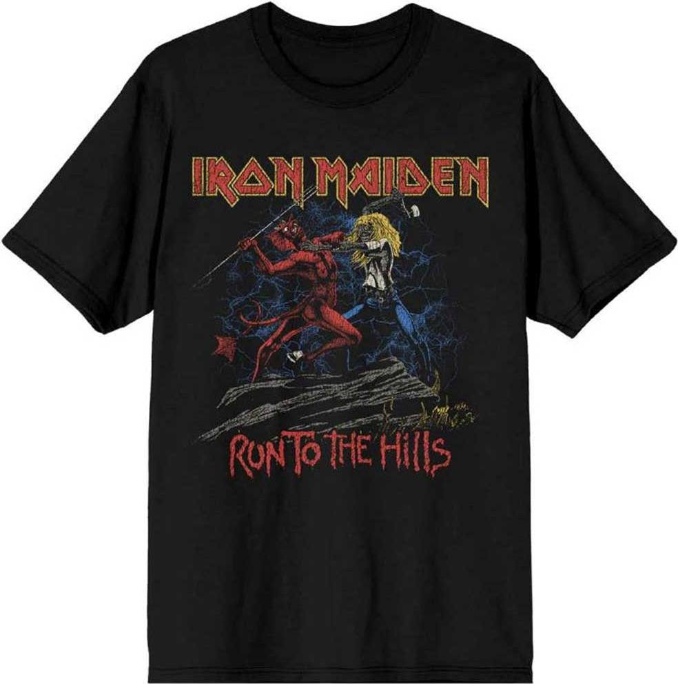Iron Maiden: Rock Off - Number Of The Beast Run To The Hills Distress (T-Shirt Unisex Tg. L)