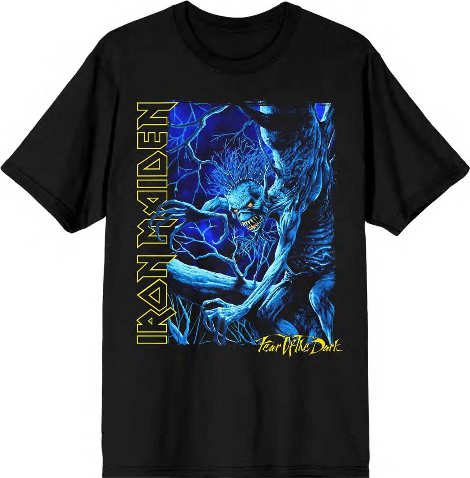 Iron Maiden: Rock Off - Fear Of The Dark Blue Tone Eddie Vertical Logo (T-Shirt Unisex Tg. M)