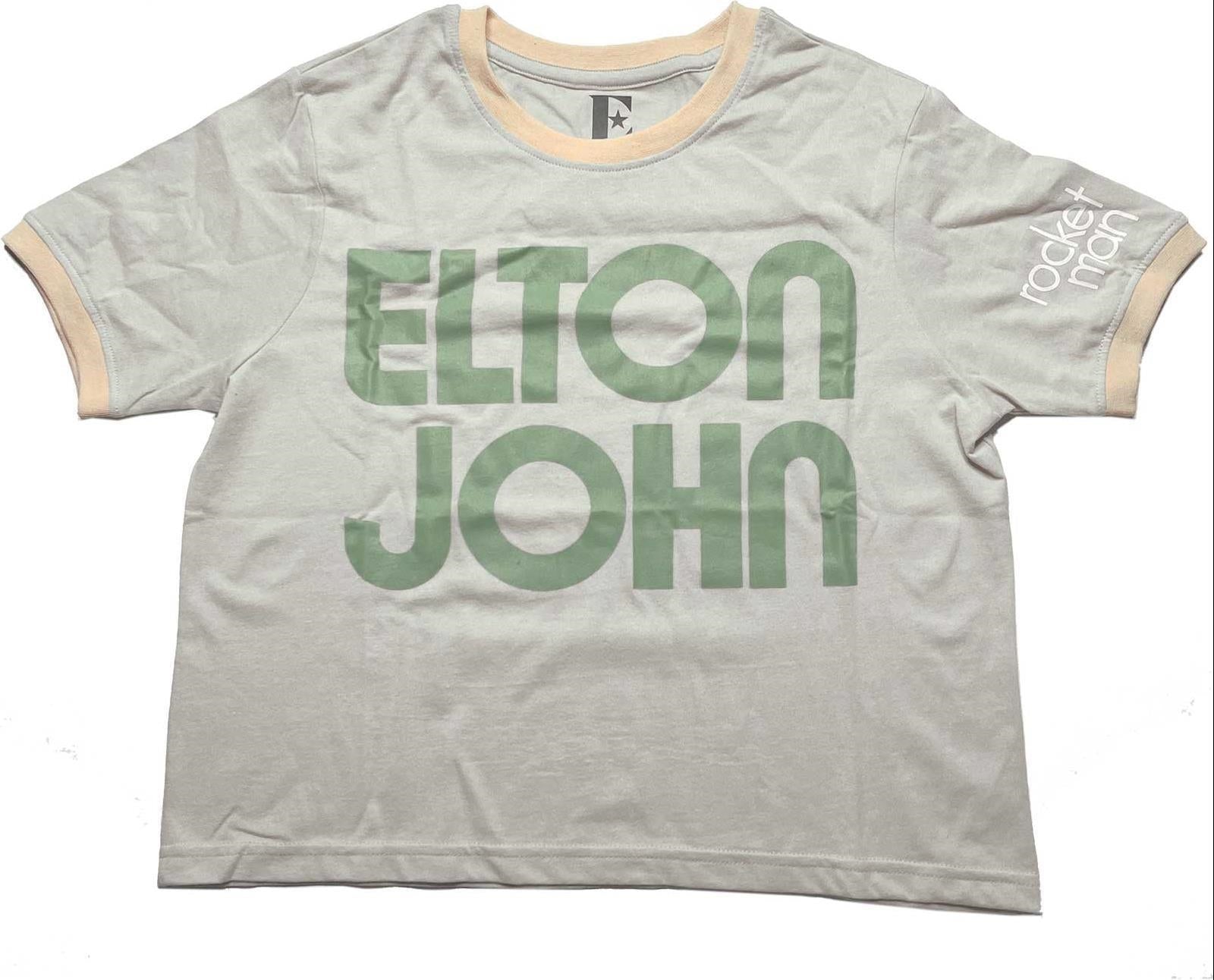 Elton John: Retro Text Ringer Crop Top (Sleeve Print) (Top Donna Tg. M)