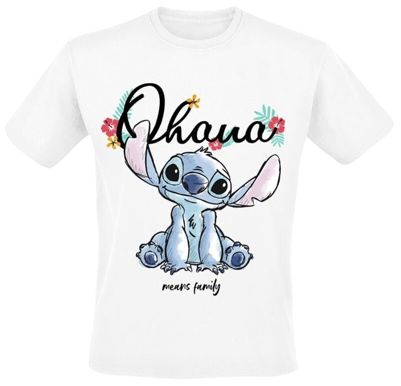 Disney Stitch - Ohana Means Family (Unisex White T-Shirt) Medium