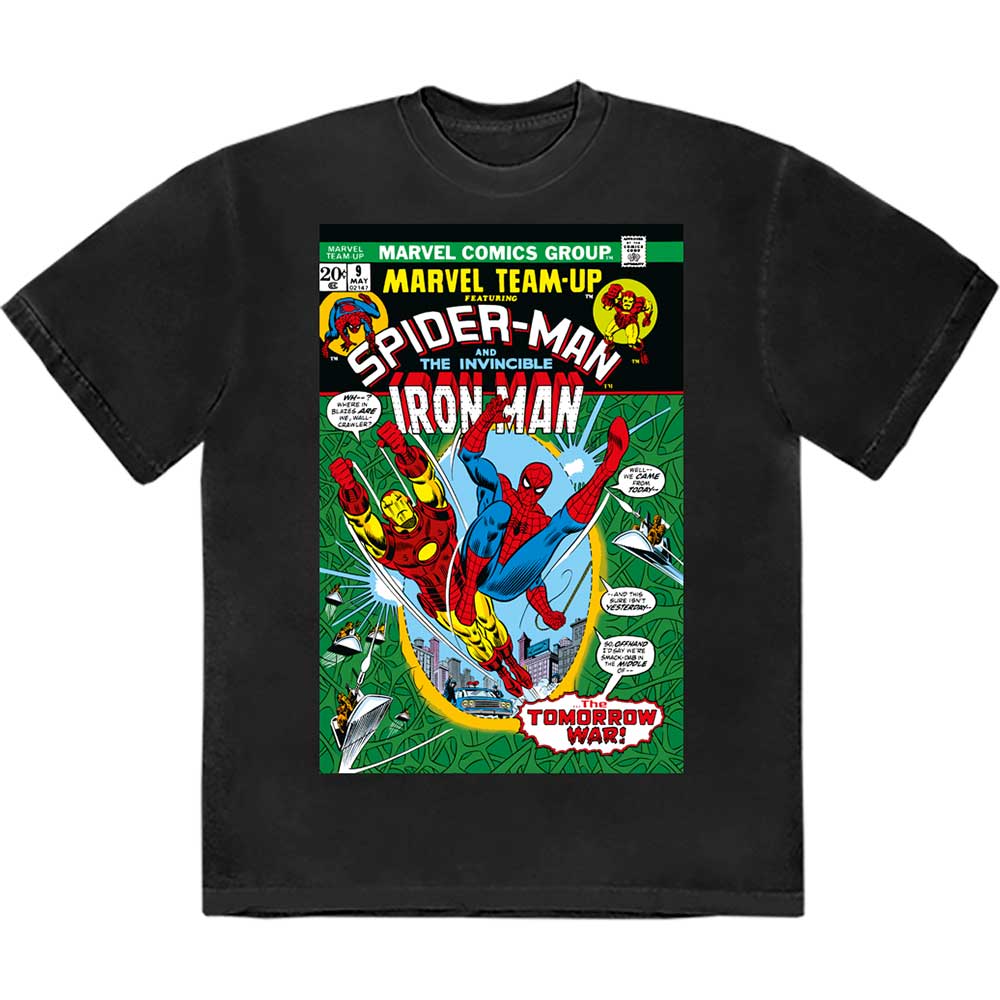 Marvel Comics Unisex T-Shirt: Spiderman & Iron Man Comic Cover (Large)