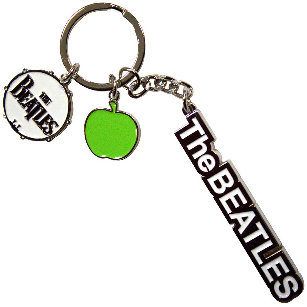 Beatles - The - The Beatles Keychain: Text Logo Drop T Drum & Apple Charms