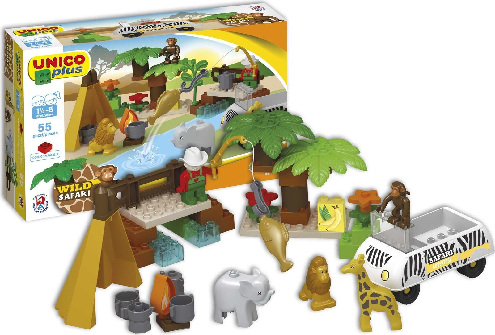 Androni: Unico Plus - Costruzioni 2-5 Anni - Safari 55 Pz (Made In Italy)