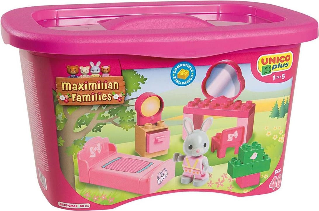 Androni: Unico Plus - Costruzioni 2-5 Anni - Maximilian Families - Cestino Rosa 40 Pz (Made In Italy)