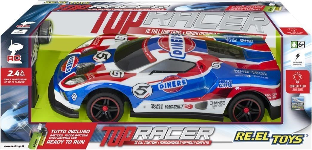 Reel Toys: Top Racer: Full Functions Rc 2.4Ghz - With Front Lights - Lithium Battery + Usb Charging Cable + Aa Batteries For The Transmitter Included