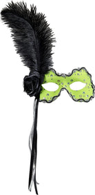 Widmann: Maschera Brazil Verde Fluorescente Con Paillettes Olografiche, Rosa,Nastri E Piuma