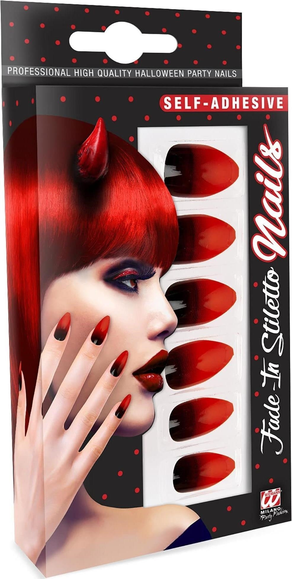 Widmann: Set Da 12 Unghie Stiletto Nere Sfumate Rosso Auto-Adesive
