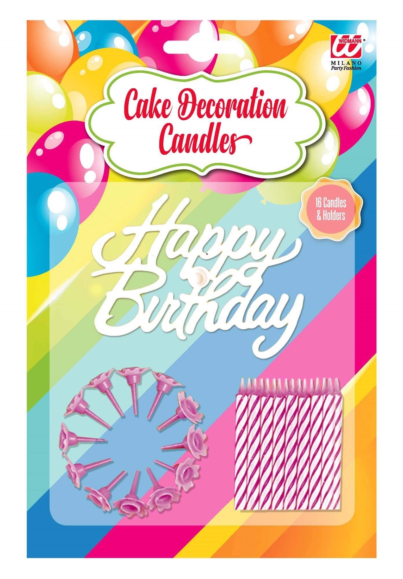 Widmann: Set Da 16 Candeline Decoro Torta Happy Birthday Con Supporti Rosa