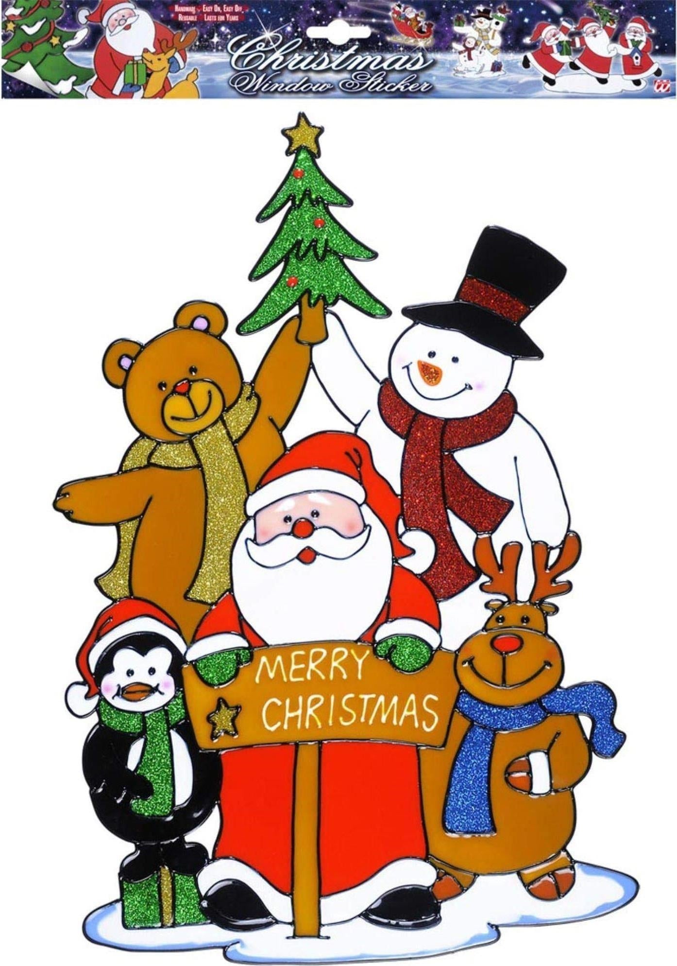 Widmann: Vetrofania Famiglia Di Babbo Natale 40 Cm