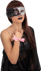 Carnival Toys: Maschera In Plastica Damascata Nera/Argento C/Fiore In Busta C/Cav.