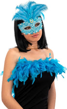 Carnival Toys: Maschera In Plastica Damascata Azzurra C/Diadema E Piume In Busta C/Cav.