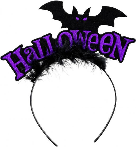 Carnival Toys: Cerchietto Halloween Viola Con Pipistrello E Marabout Su Cartoncino