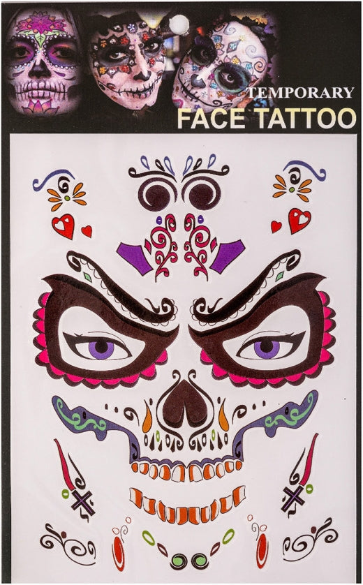 Carnival Toys: Cartella Tatuaggi Viso Teschio In Busta Su Cartoncino