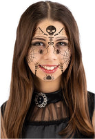 Carnival Toys: Cartella Tatuaggi Viso Scheletrino In Busta Su Cartoncino