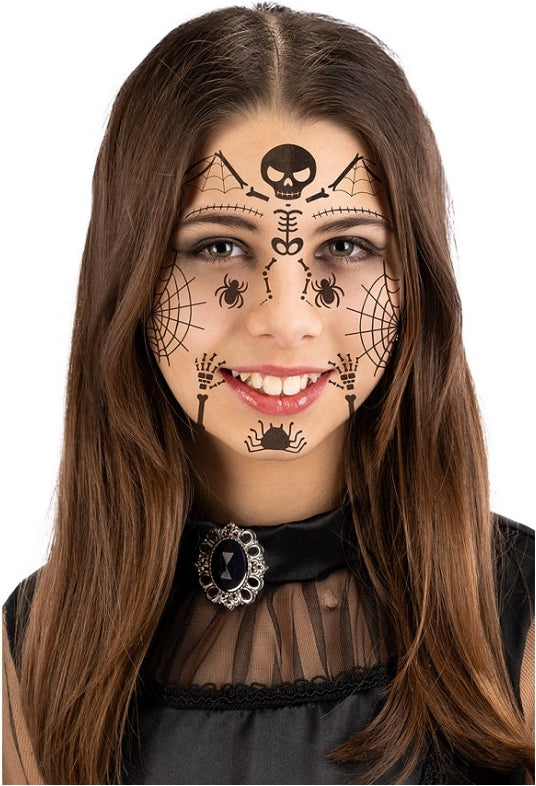 Carnival Toys: Cartella Tatuaggi Viso Scheletrino In Busta Su Cartoncino